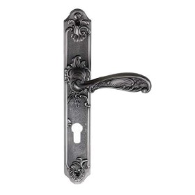 Дверная ручка на планке Archie Genesis Flor Черненое серебро под ключевой цилиндр