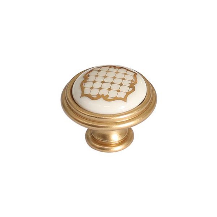 Ручка-кнопка, отделка золото матовое 'Милан' + керамика