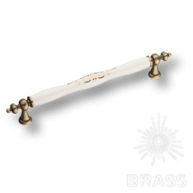 1670-40-192-243 Ручка скоба керамика с металлом,белый с орнаментом/старая бронза 192 мм 1670-40-192-243 Ручка скоба керамика с металлом,белый с орнаментом/старая бронза 192 мм