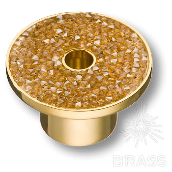 STONE16/O-SW/O Ручка кнопка c золотыми кристаллами Swarovski, глянцевое золото 16 мм