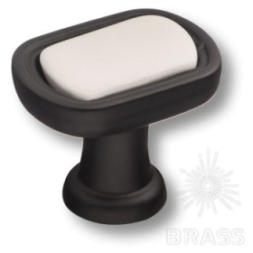 6025-85-000 Ручка кнопка керамика с металлом, белый/чёрный 6025-85-000 Ручка кнопка керамика с металлом, белый/чёрный