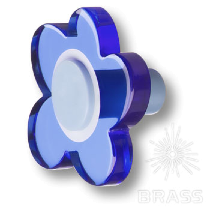 698AZX Ручка кнопка детская коллекция, выполненная в форме цветка с пятью лепестками, цвет голубой