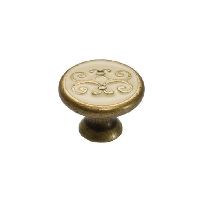 Ручка-кнопка, отделка бронза 'Флоренция' + бежевая эмаль (1 винт М4х22 + 1 винт М4х25)