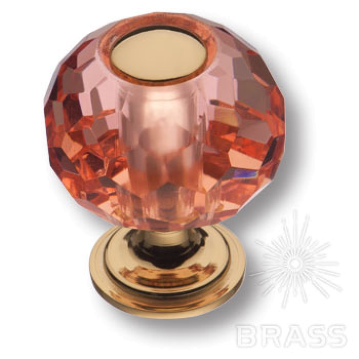 0737-318-1-Pink Ручка кнопка, латунь с розовым кристаллом, глянцевое золото