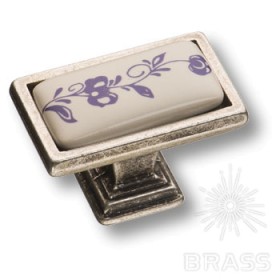 15.361.00.PO01.16 Ручка кнопка керамика с металлом, синий цветочный орнамент старое серебро 15.361.00.PO01.16 Ручка кнопка керамика с металлом, синий цветочный орнамент старое серебро