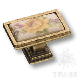 15.361.00.PO03.12 Ручка кнопка керамика с металлом, цветочный орнамент античная бронза 15.361.00.PO03.12 Ручка кнопка керамика с металлом, цветочный орнамент античная бронза