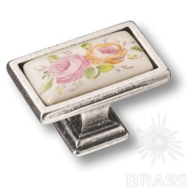 15.361.00.PO11.16 Ручка кнопка керамика с металлом, цветочный орнамент старое серебро 15.361.00.PO11.16 Ручка кнопка керамика с металлом, цветочный орнамент старое серебро