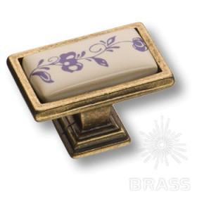 15.361.00.PO01.12 Ручка кнопка керамика с металлом, синий цветочный орнамент античная бронза 15.361.00.PO01.12 Ручка кнопка керамика с металлом, синий цветочный орнамент античная бронза