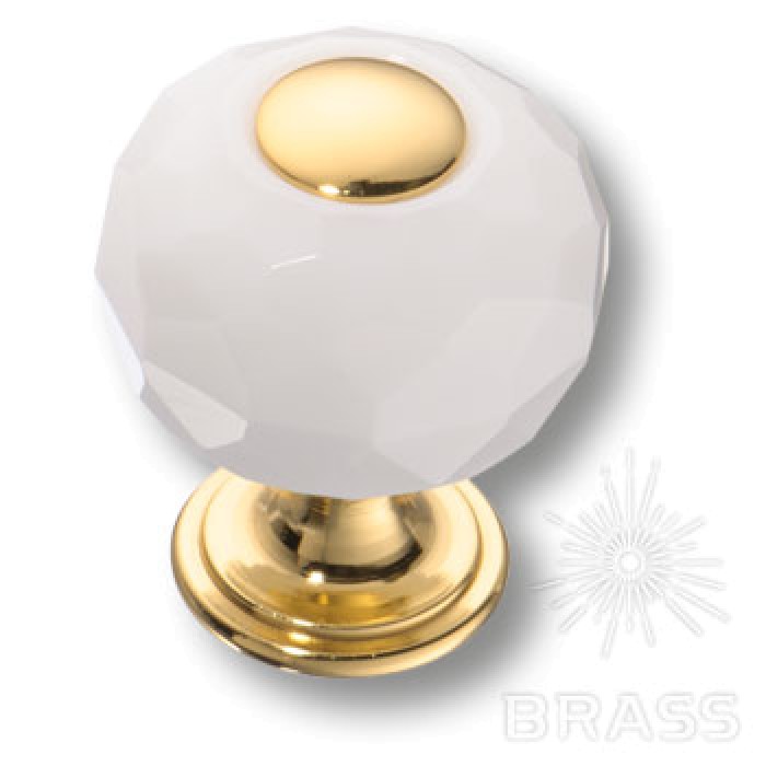0737-3019-mini-WHITE Ручка кнопка, латунь с белым кристаллом, глянцевое золото 24K