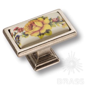 15.361.00.PO03.16 Ручка кнопка керамика с металлом, цветочный орнамент старое серебро 15.361.00.PO03.16 Ручка кнопка керамика с металлом, цветочный орнамент старое серебро