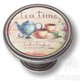 550PT64 Ручка кнопка - TEA TIME, старое серебро 550PT64 Ручка кнопка - TEA TIME, старое серебро