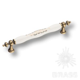 1670-40-160-243 Ручка скоба керамика с металлом,белый с орнаментом/старая бронза 160 мм 1670-40-160-243 Ручка скоба керамика с металлом,белый с орнаментом/старая бронза 160 мм