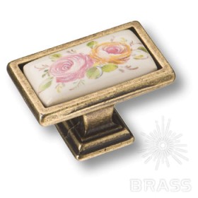 15.361.00.PO11.12 Ручка кнопка керамика с металлом, цветочный орнамент античная бронза 15.361.00.PO11.12 Ручка кнопка керамика с металлом, цветочный орнамент античная бронза