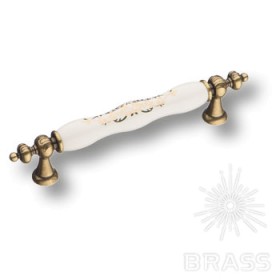1670-40-128-243 Ручка скоба керамика с металлом, белый с орнаментом/старая бронза 128 мм 1670-40-128-243 Ручка скоба керамика с металлом, белый с орнаментом/старая бронза 128 мм