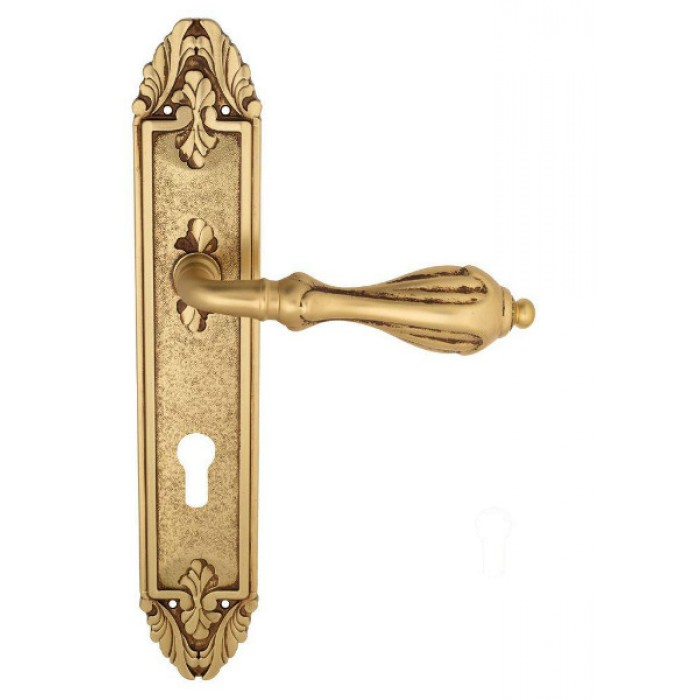 Дверная ручка Venezia ANAFESTO CYL на планке PL90 французское золото + коричневый