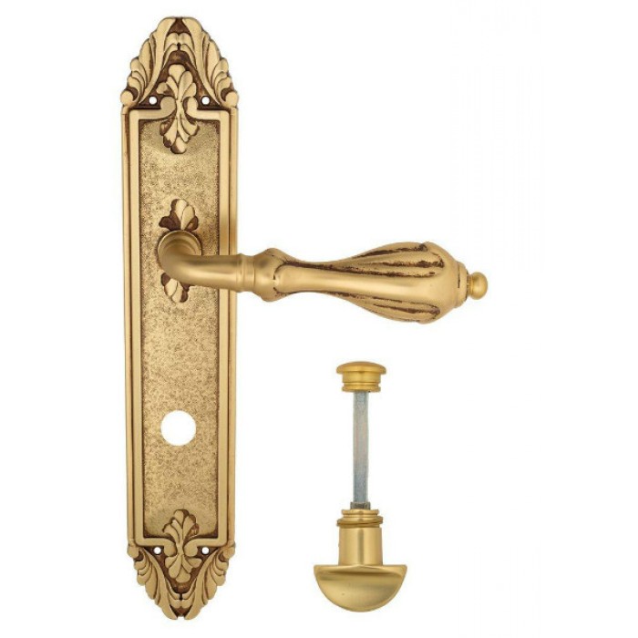 Дверная ручка Venezia ANAFESTO WC на планке PL90 французское золото + коричневый