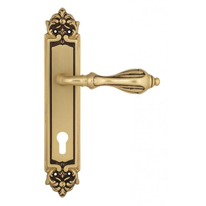 Дверная ручка Venezia ANAFESTO CYL на планке PL96 французское золото + коричневый