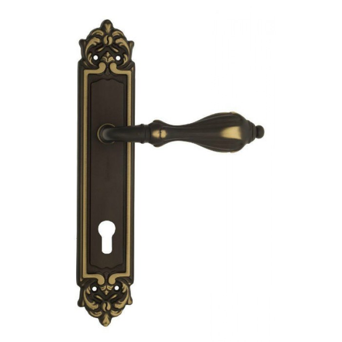 Дверная ручка Venezia ANAFESTO CYL на планке PL96 темная бронза