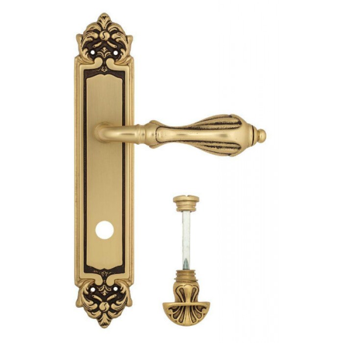 Дверная ручка Venezia ANAFESTO WC-4 на планке PL96 французское золото + коричневый