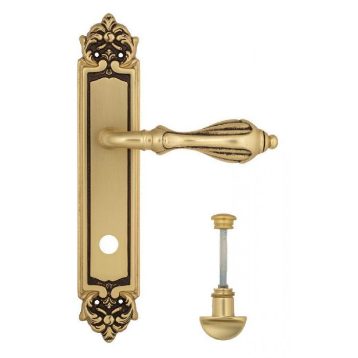 Дверная ручка Venezia ANAFESTO WC на планке PL96 французское золото + коричневый