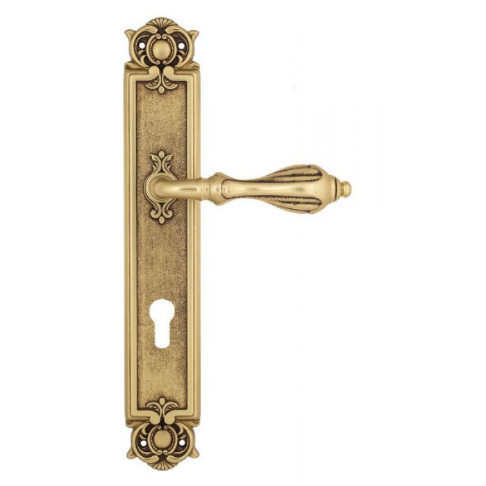 Дверная ручка Venezia ANAFESTO CYL на планке PL97 французское золото + коричневый