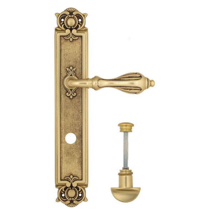Дверная ручка Venezia ANAFESTO WC на планке PL97 французское золото + коричневый