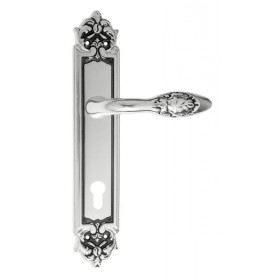 Дверная ручка Venezia CASANOVA CYL на планке PL96 натуральное серебро + черный