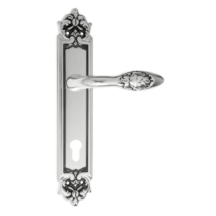 Дверная ручка Venezia CASANOVA CYL на планке PL96 натуральное серебро + черный