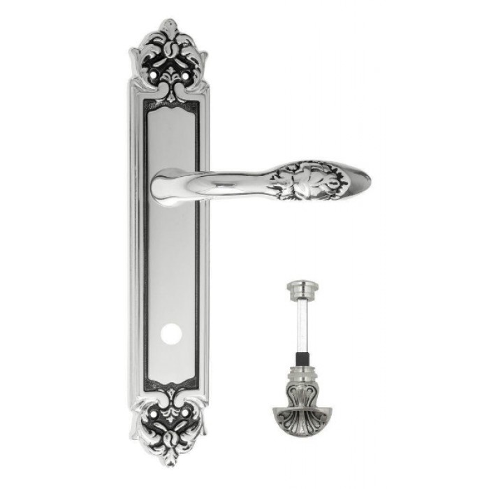 Дверная ручка Venezia CASANOVA WC-4 на планке PL96 натуральное серебро + черный