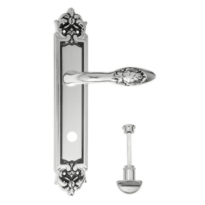 Дверная ручка Venezia CASANOVA WC на планке PL96 натурально серебро + черный