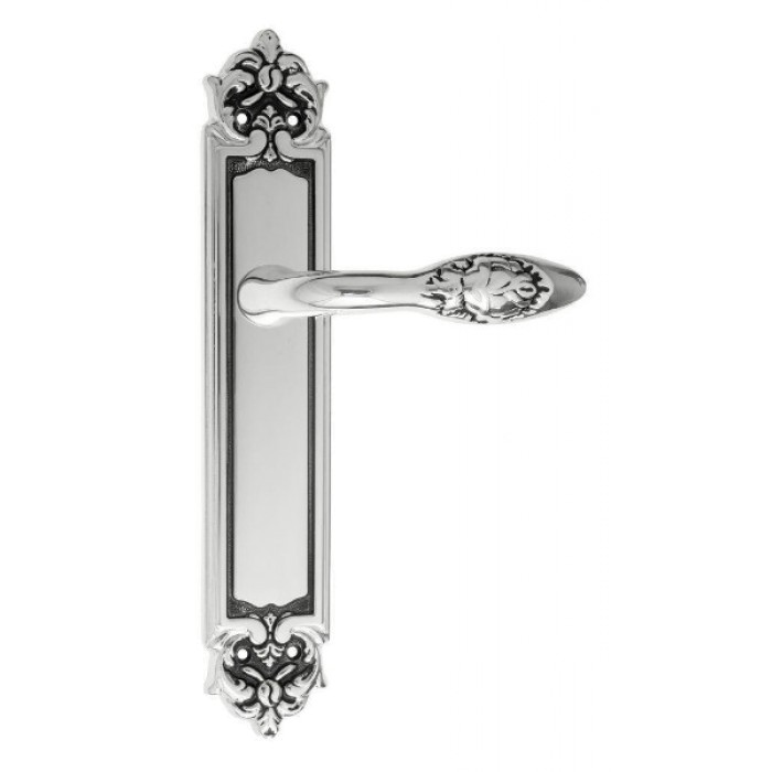 Дверная ручка Venezia CASANOVA на планке PL96 натуральное серебро + черный