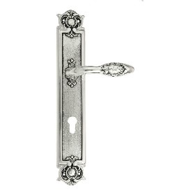 Дверная ручка Venezia CASANOVA CYL на планке PL97 натуральное серебро + черный