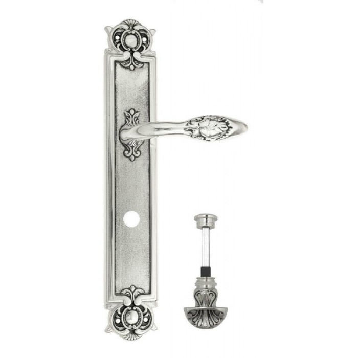 Дверная ручка Venezia CASANOVA WC-4 на планке PL97 натуральное серебро + черный