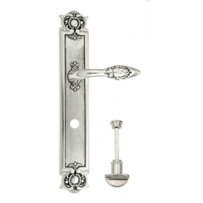 Дверная ручка Venezia CASANOVA WC на планке PL97 натурально серебро + черный