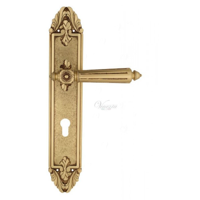 Дверная ручка Venezia CASTELLO CYL на планке PL90 французское золото + коричневый