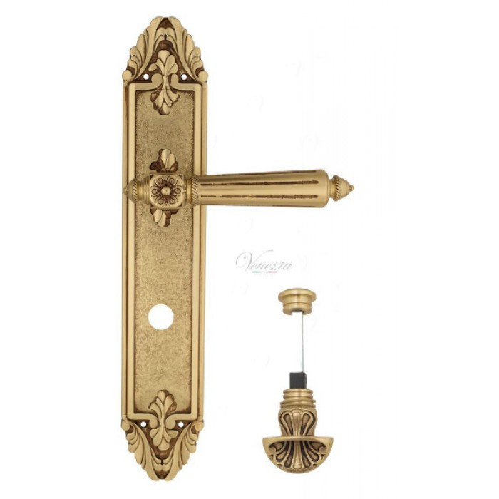 Дверная ручка Venezia CASTELLO WC-4 на планке PL90 французское золото + коричневый
