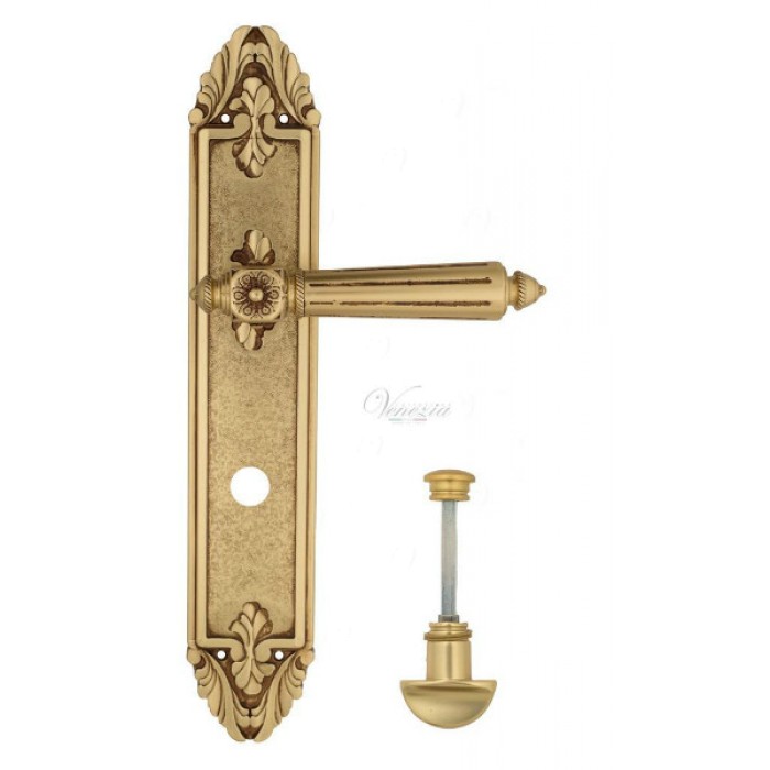 Дверная ручка Venezia CASTELLO WC на планке PL90 французское золото + коричневый