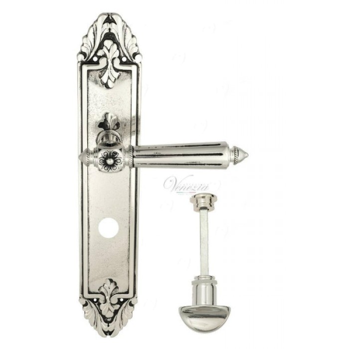 Дверная ручка Venezia CASTELLO WC на планке PL90 натуральное серебро + черный