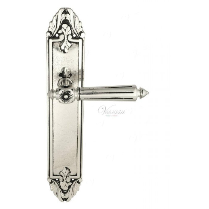 Дверная ручка Venezia CASTELLO на планке PL90 натуральное серебро + черный