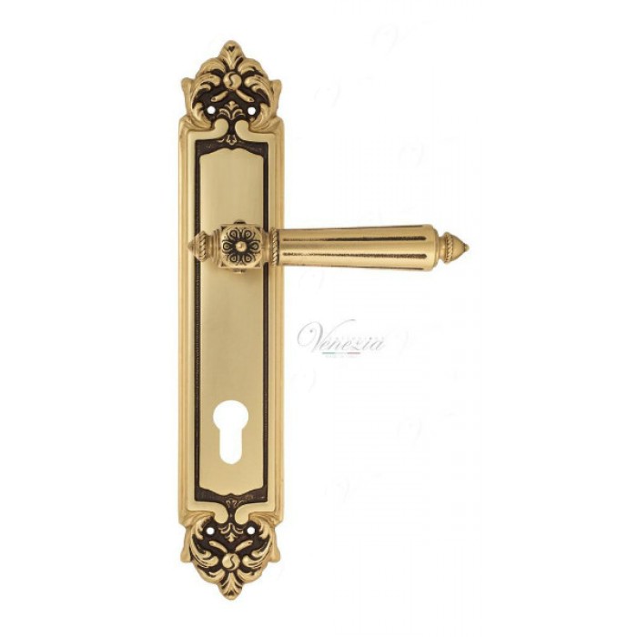 Дверная ручка Venezia CASTELLO CYL на планке PL96 французское золото + коричневый