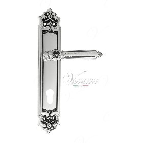 Дверная ручка Venezia CASTELLO CYL на планке PL96 натуральное серебро + черный