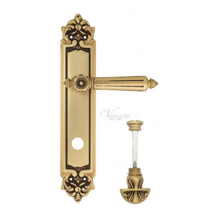 Дверная ручка Venezia CASTELLO WC-4 на планке PL96 французское золото + коричневый