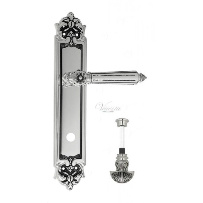 Дверная ручка Venezia CASTELLO WC-4 на планке PL96 натуральное серебро + черный
