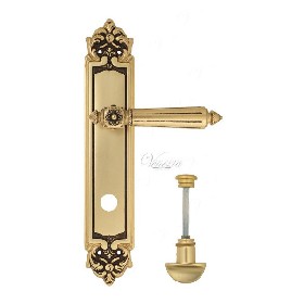Дверная ручка Venezia CASTELLO WC на планке PL96 французское золото + коричневый