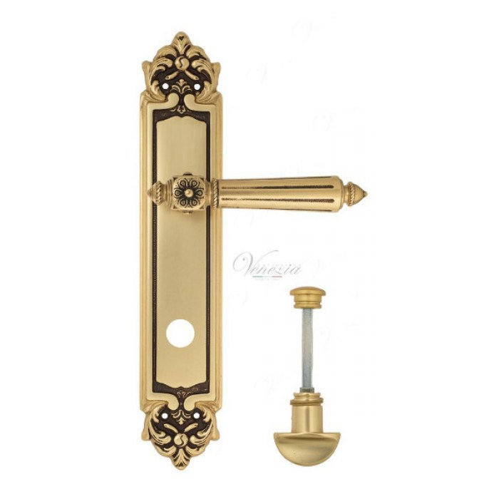 Дверная ручка Venezia CASTELLO WC на планке PL96 французское золото + коричневый