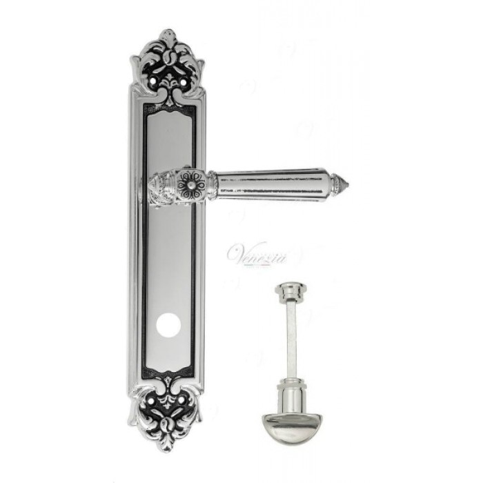 Дверная ручка Venezia CASTELLO WC на планке PL96 натуральное серебро + черный