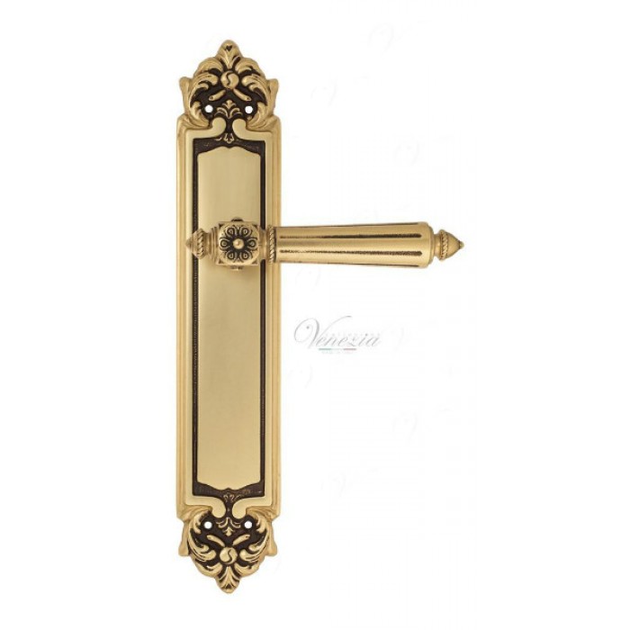 Дверная ручка Venezia CASTELLO на планке PL96 французское золото + коричневый