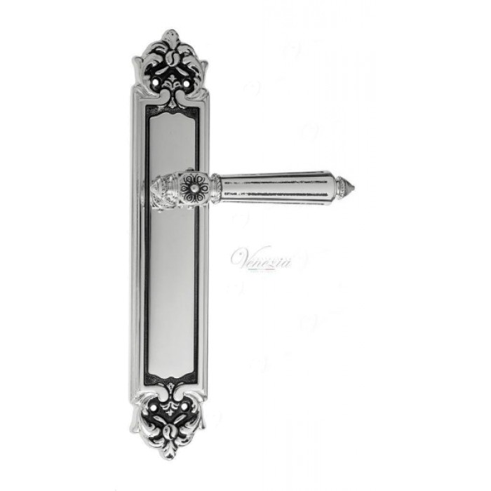Дверная ручка Venezia CASTELLO на планке PL96 натуральное серебро + черный