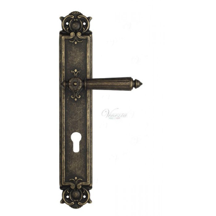 Дверная ручка Venezia CASTELLO CYL на планке PL97 античная бронза