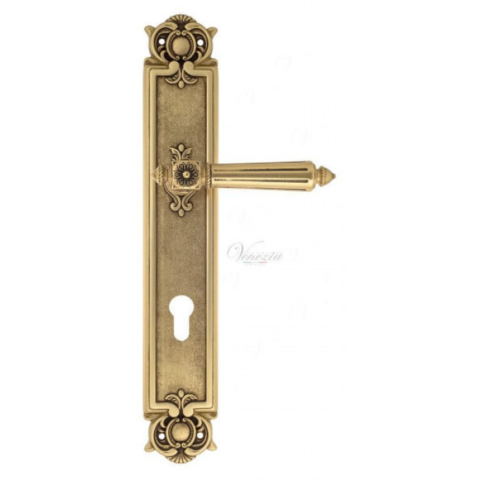 Дверная ручка Venezia CASTELLO CYL на планке PL97 французское золото + коричневый